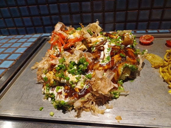 Completed Tomato Pork Okonomiyaki