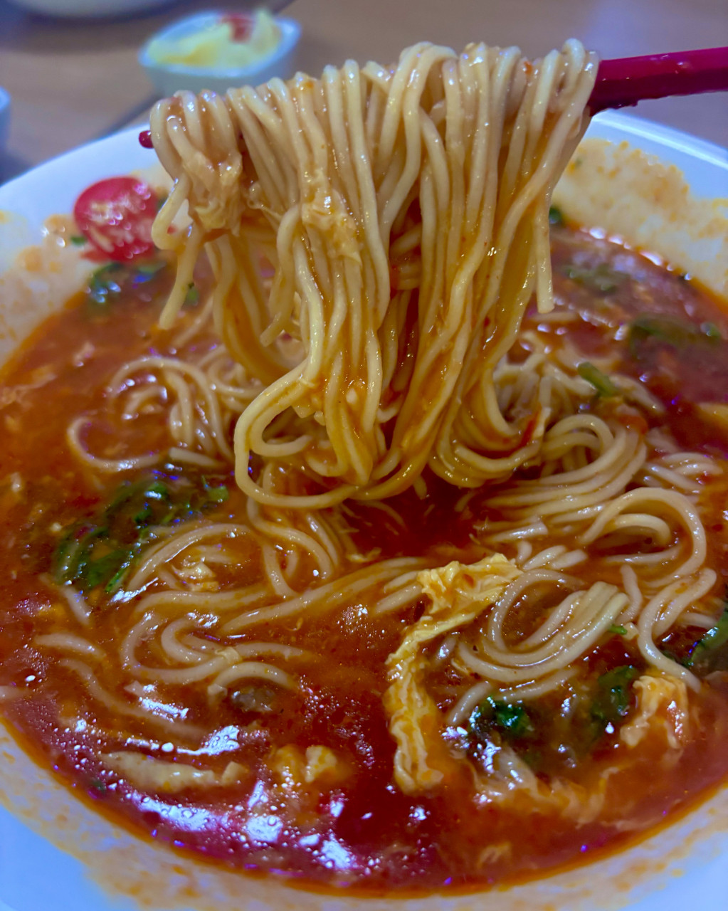 Spicy Tomato Ramen - Spicy tomato broth and ramen noodles