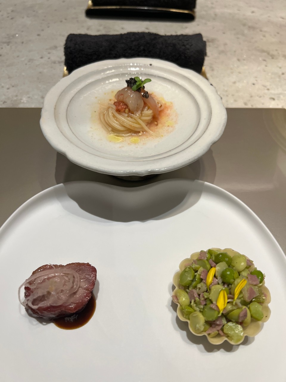 PIECE Appetizer - Char Siu with Pumpkin Sauce, Cucumber, Tomato