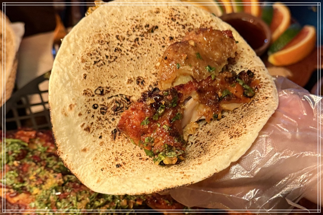 Potato Pancake Quesadilla - A fusion of Korean and Mexican, a special menu with potato pancake ingredients inside a crispy tortilla